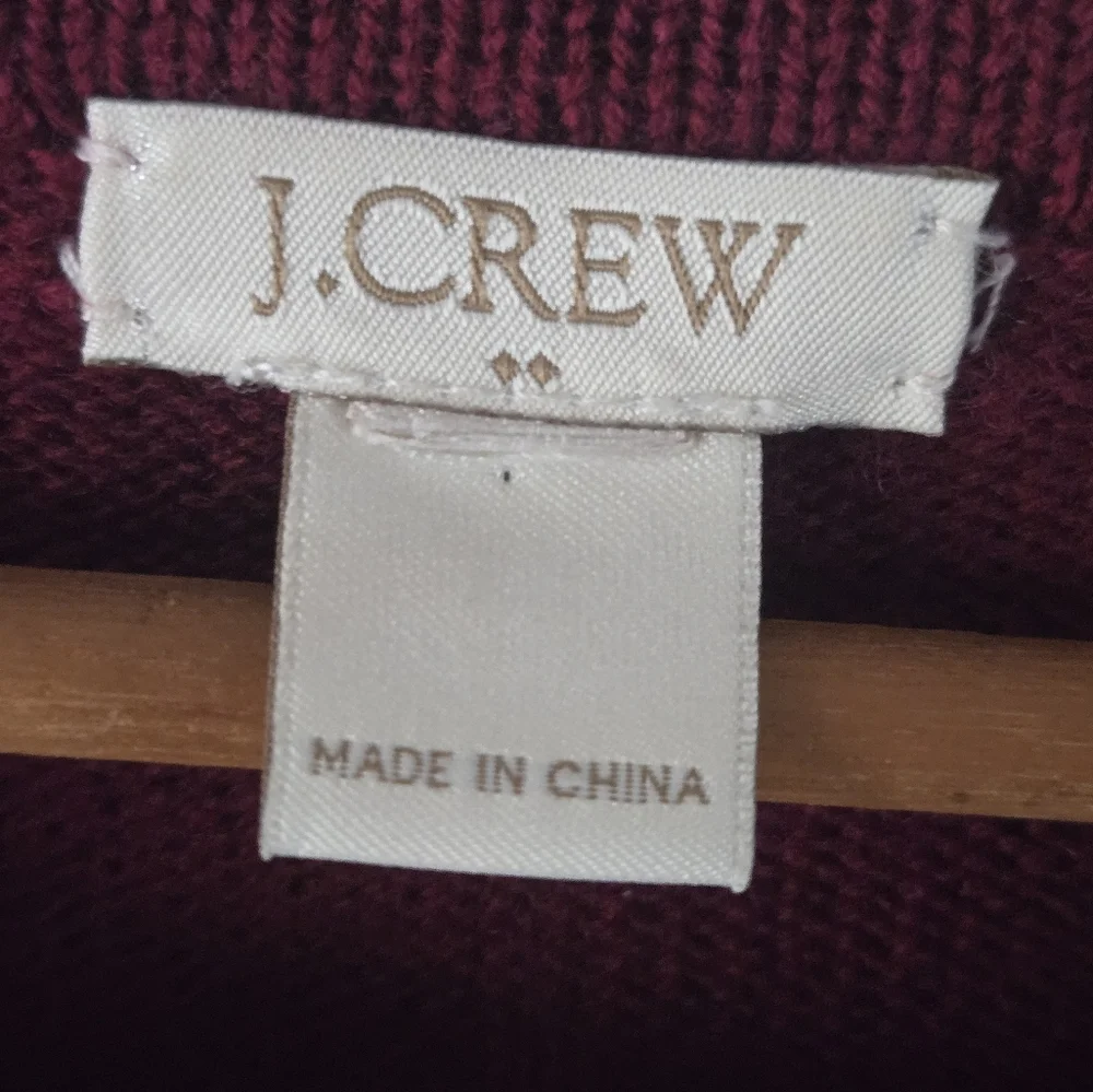 J.Crew Merino Wool Burgundy Sweater Faux Leather Pockets Size L